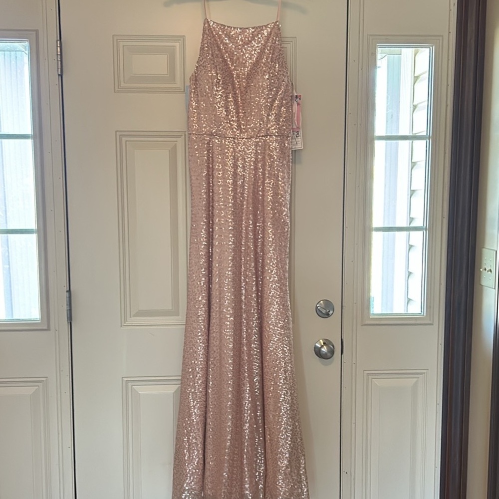 NWT!! Rose gold size 12 Morilee by Madeline strap dress with sequins.